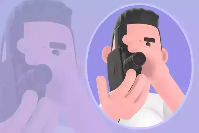 Stylized 3D Male Photographer Character - Focused Shooting Pose