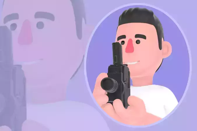 Stylized 3D Male Photographer Character - Cheerful Walking Pose