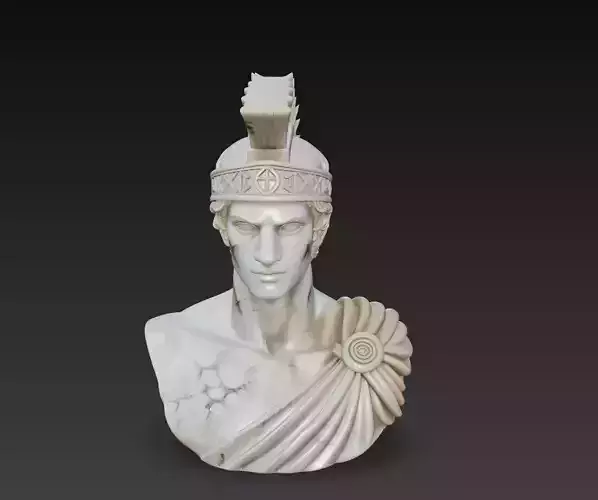 Ancient Marble Sentinel Bust - Rune Helm Warrior Sculpture
