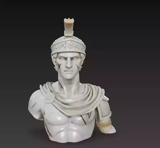 Marble Guardian Champion Bust - Ancient Rune Warrior Sculpture