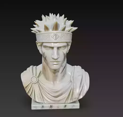 Marble Battle Prince Bust - Mythic Warrior Sculpture with Runes
