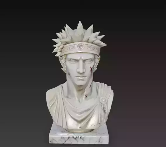 Marble Warrior King Bust - Ancient Hero Sculpture with Scar