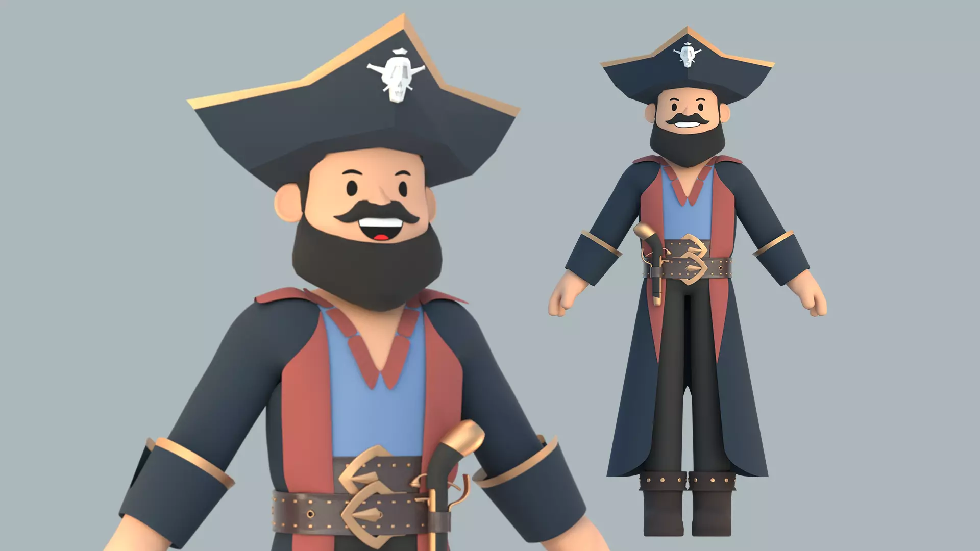 Minimal Cartoon Pirate Character Low-poly 3D model