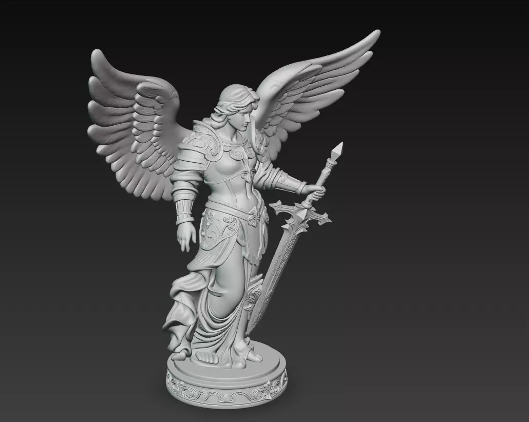 Heavenly Archangel Sentinel - Ornate Angel Statue with Sword 3D print model_10
