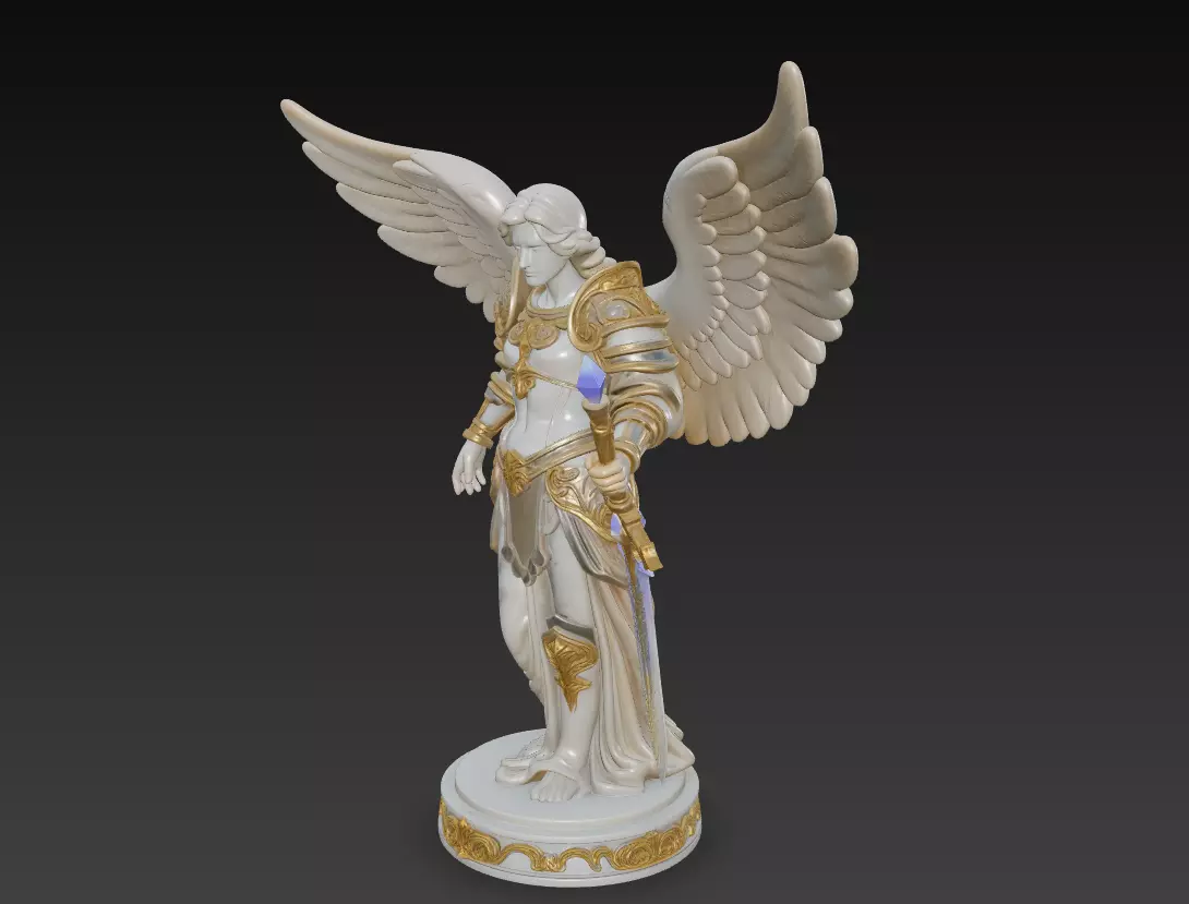 Heavenly Archangel Sentinel - Ornate Angel Statue with Sword 3D print model_2
