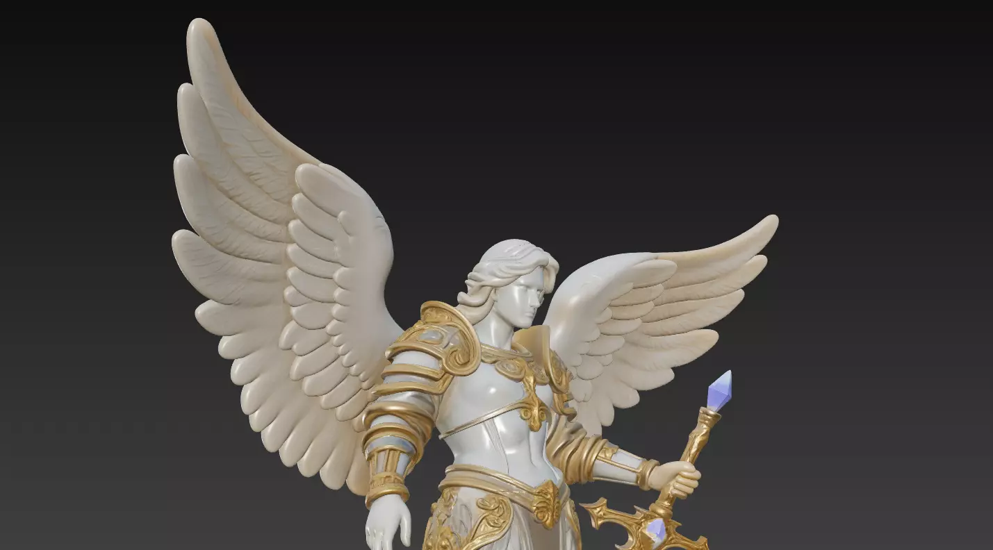 Heavenly Archangel Sentinel - Ornate Angel Statue with Sword 3D print model_1