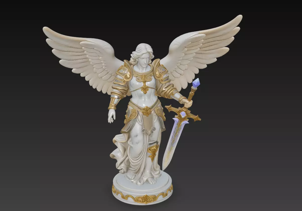 Heavenly Archangel Sentinel - Ornate Angel Statue with Sword 3D print model_0