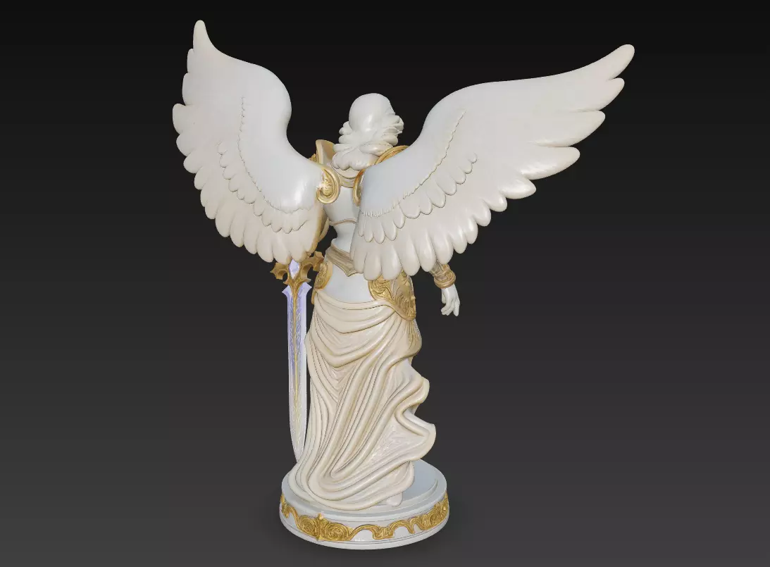 Heavenly Archangel Sentinel - Ornate Angel Statue with Sword 3D print model_5