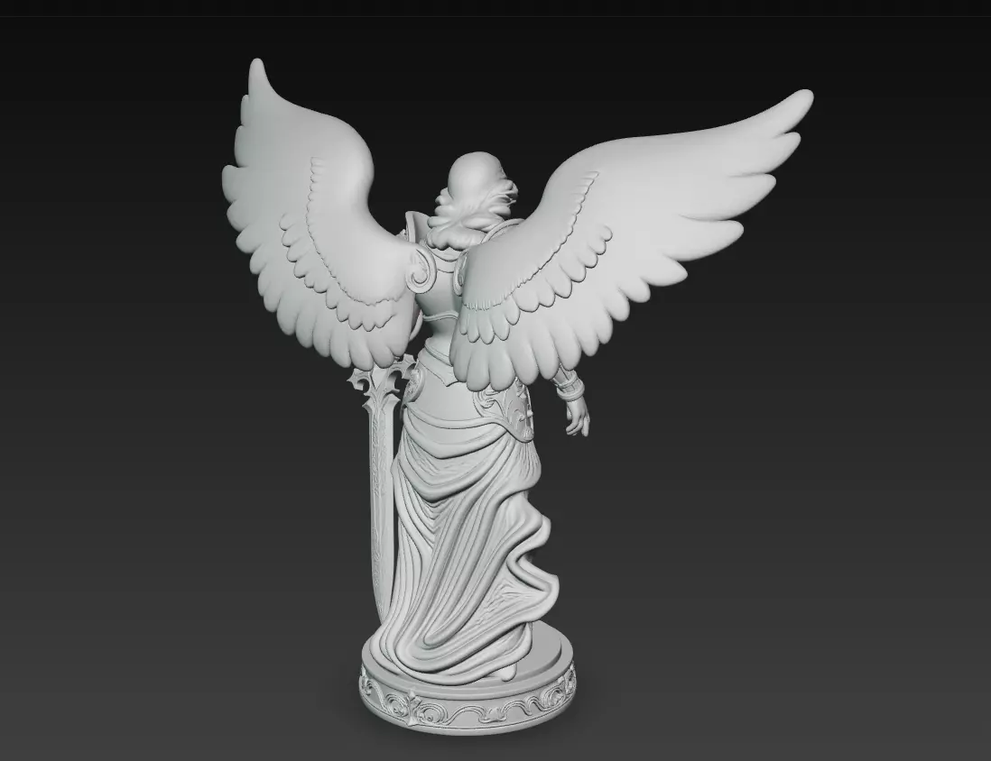Heavenly Archangel Sentinel - Ornate Angel Statue with Sword 3D print model_11