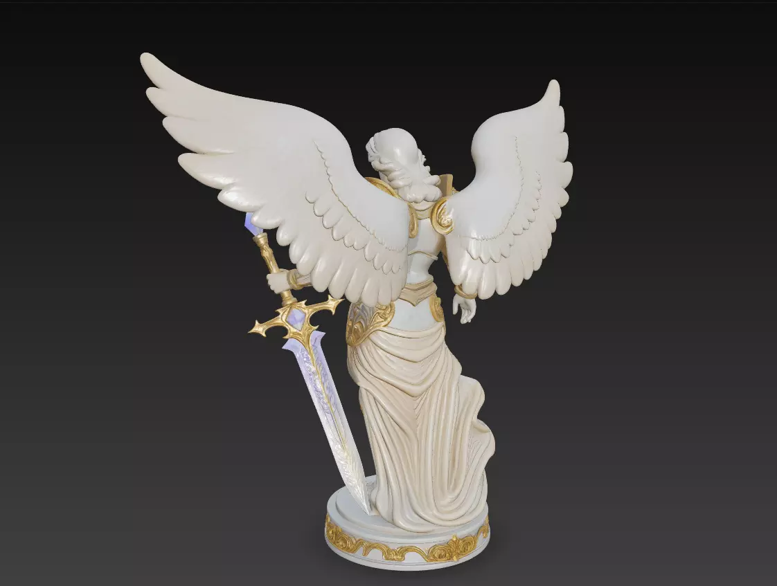 Heavenly Archangel Sentinel - Ornate Angel Statue with Sword 3D print model_4
