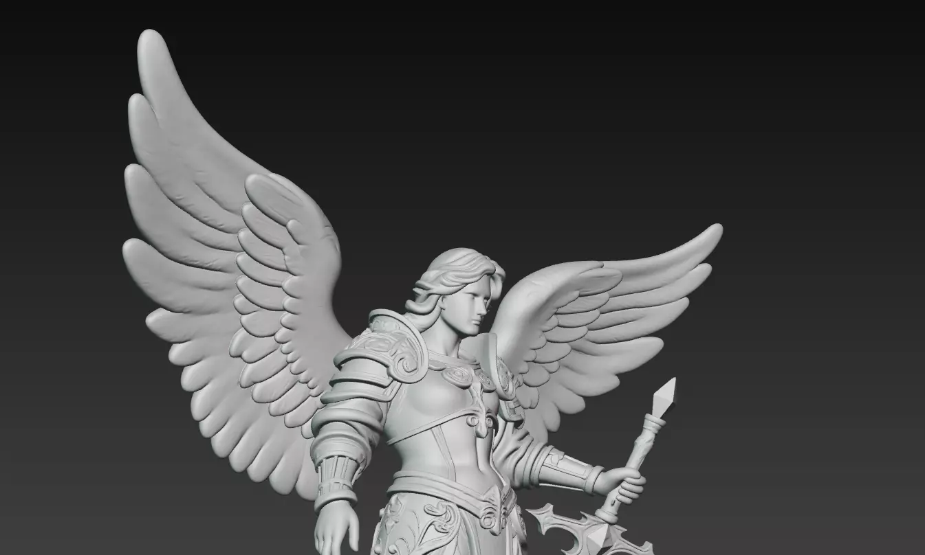 Heavenly Archangel Sentinel - Ornate Angel Statue with Sword 3D print model_7