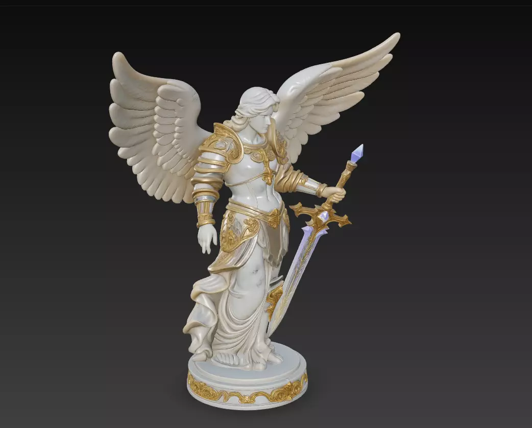 Heavenly Archangel Sentinel - Ornate Angel Statue with Sword 3D print model_3