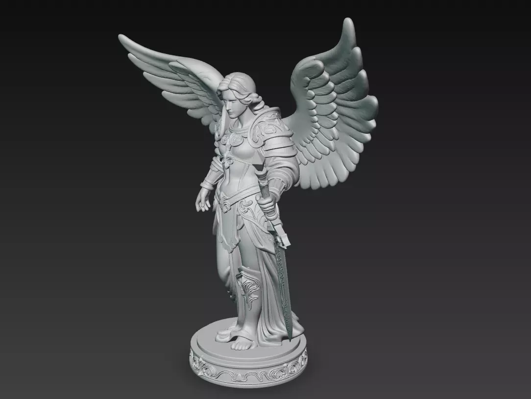 Heavenly Archangel Sentinel - Ornate Angel Statue with Sword 3D print model_8