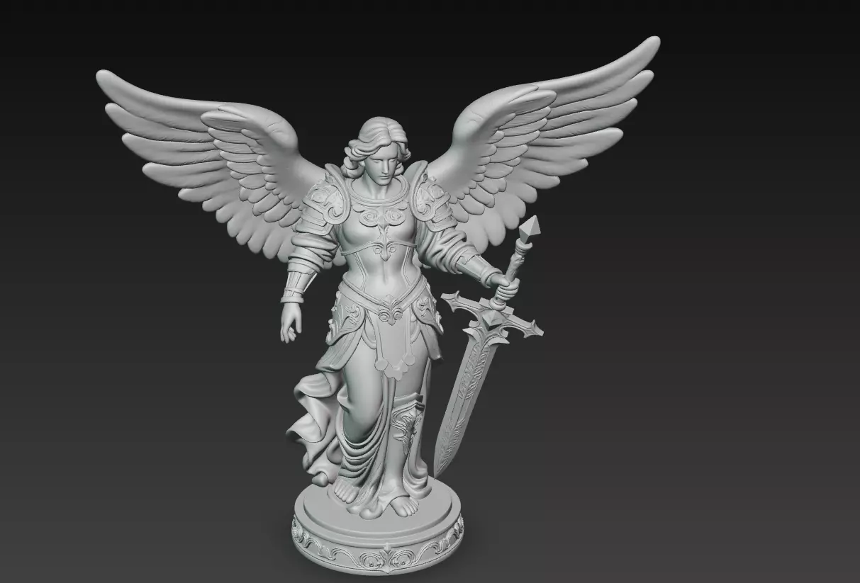 Heavenly Archangel Sentinel - Ornate Angel Statue with Sword 3D print model_6