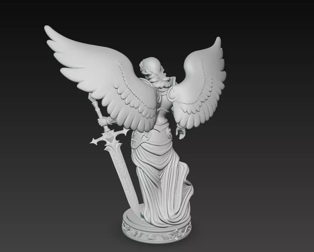 Heavenly Archangel Sentinel - Ornate Angel Statue with Sword 3D print model_9