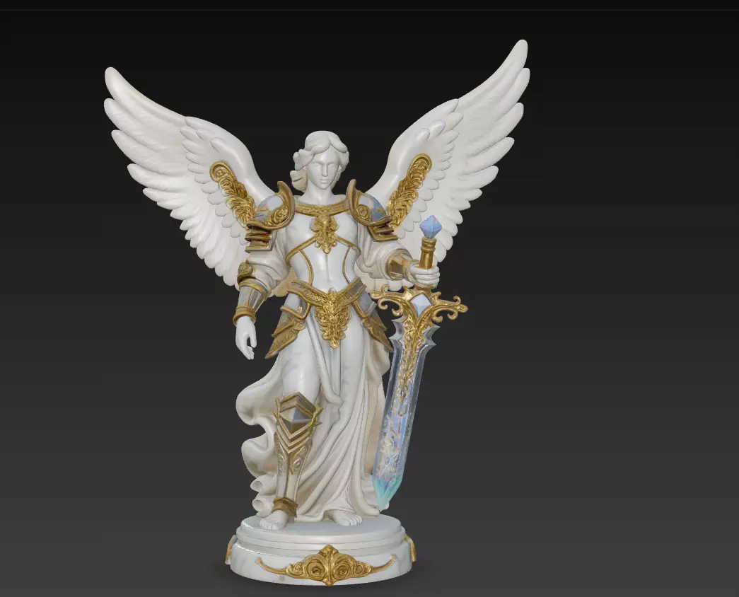 Divine Archangel Champion - Celestial Angel Statue with Blade 3D print model
