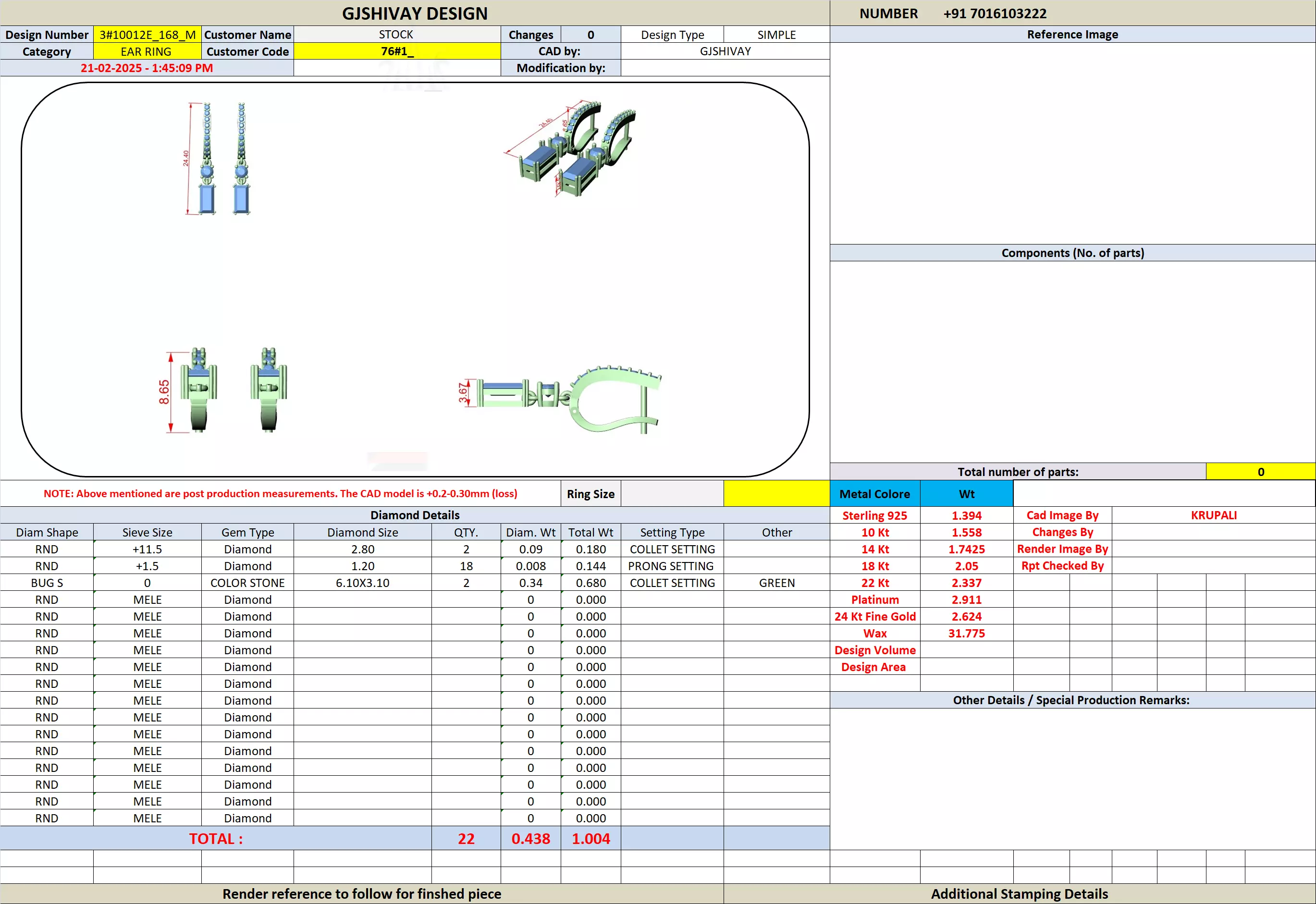 Bug Straight  Diamond Earring 3D print model_13