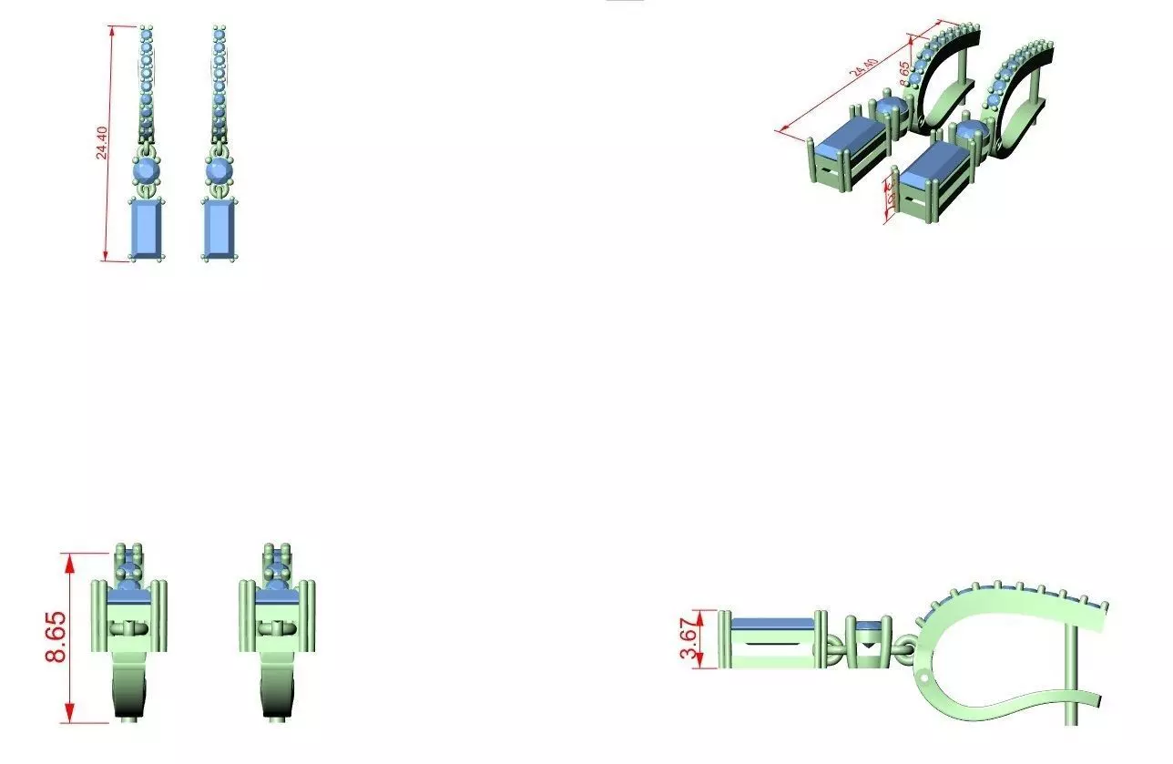 Bug Straight  Diamond Earring 3D print model_12