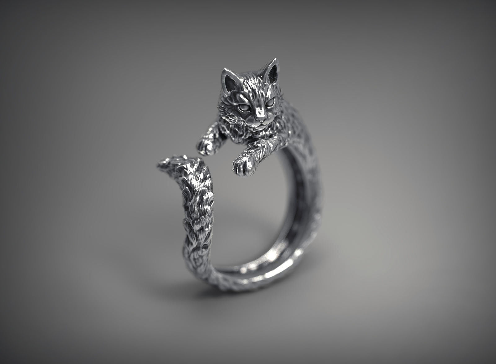 High detailed cat ring 3D print model_1