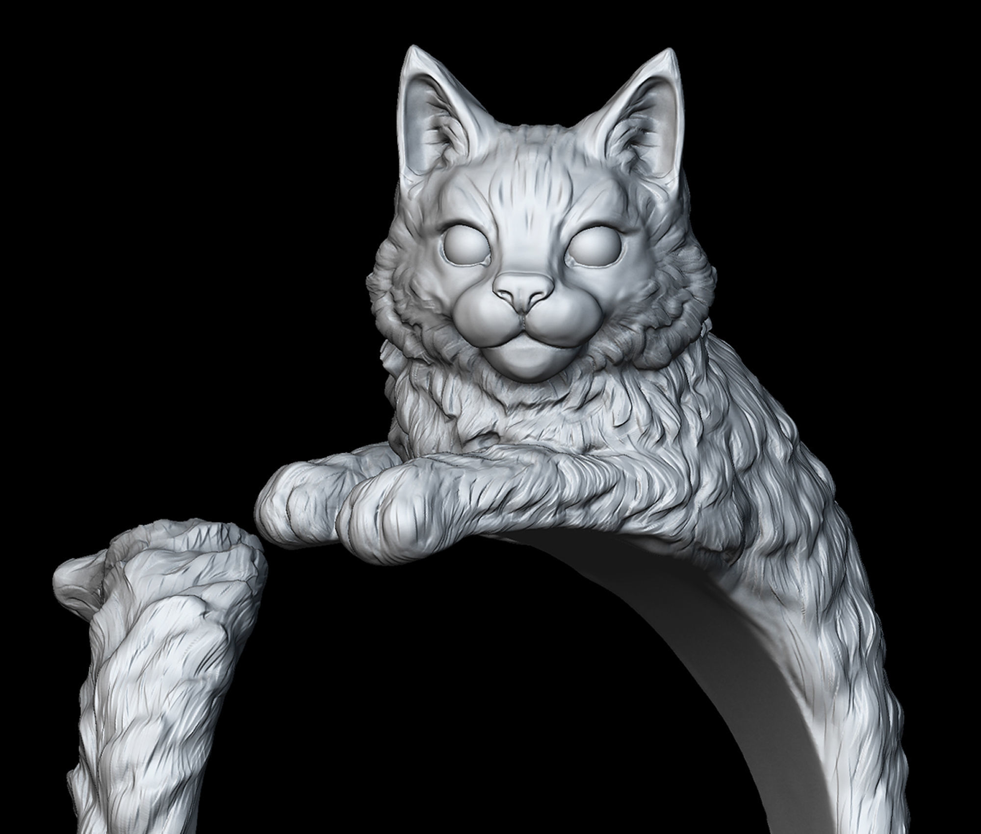 High detailed cat ring 3D print model_3