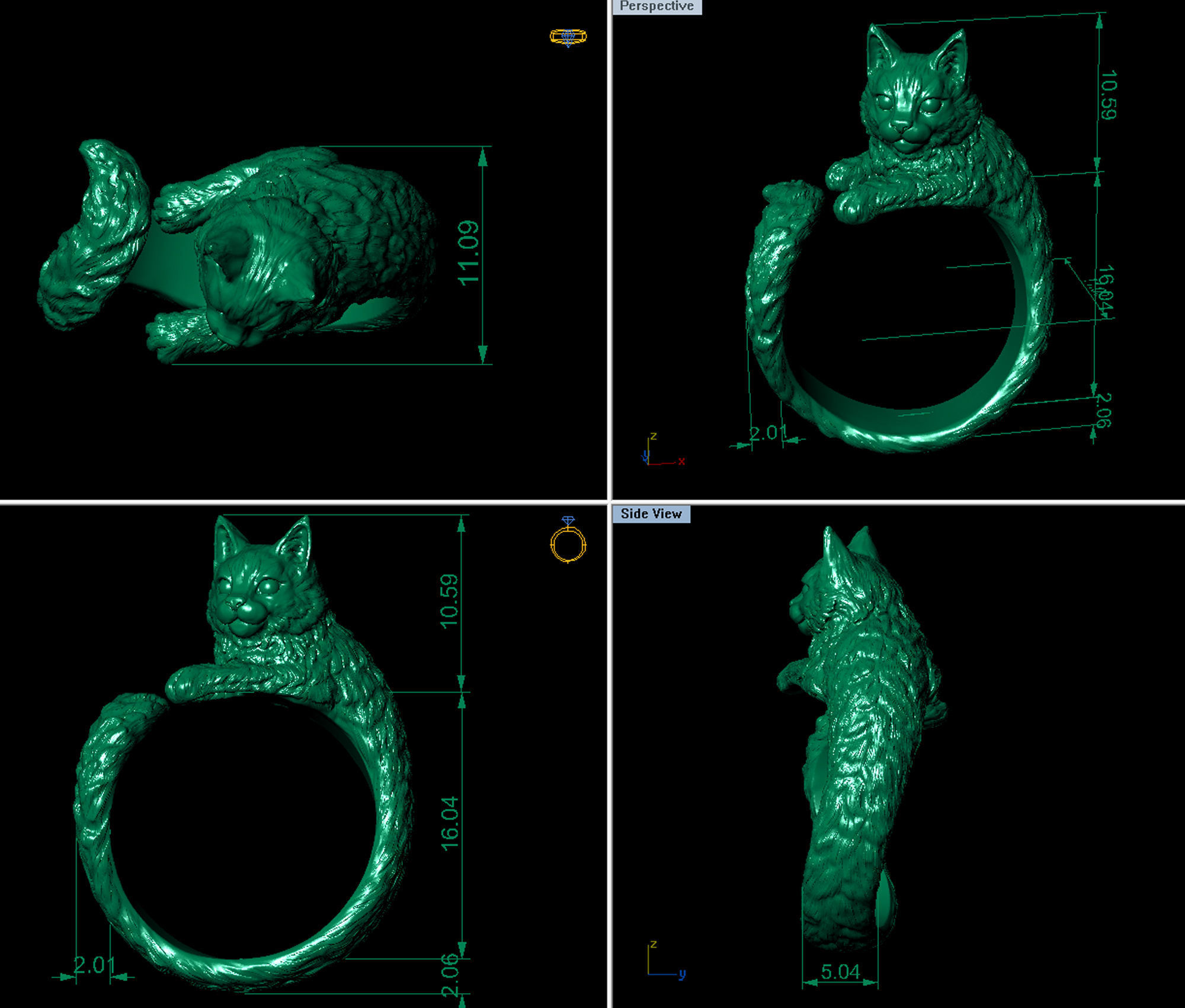 High detailed cat ring 3D print model_12