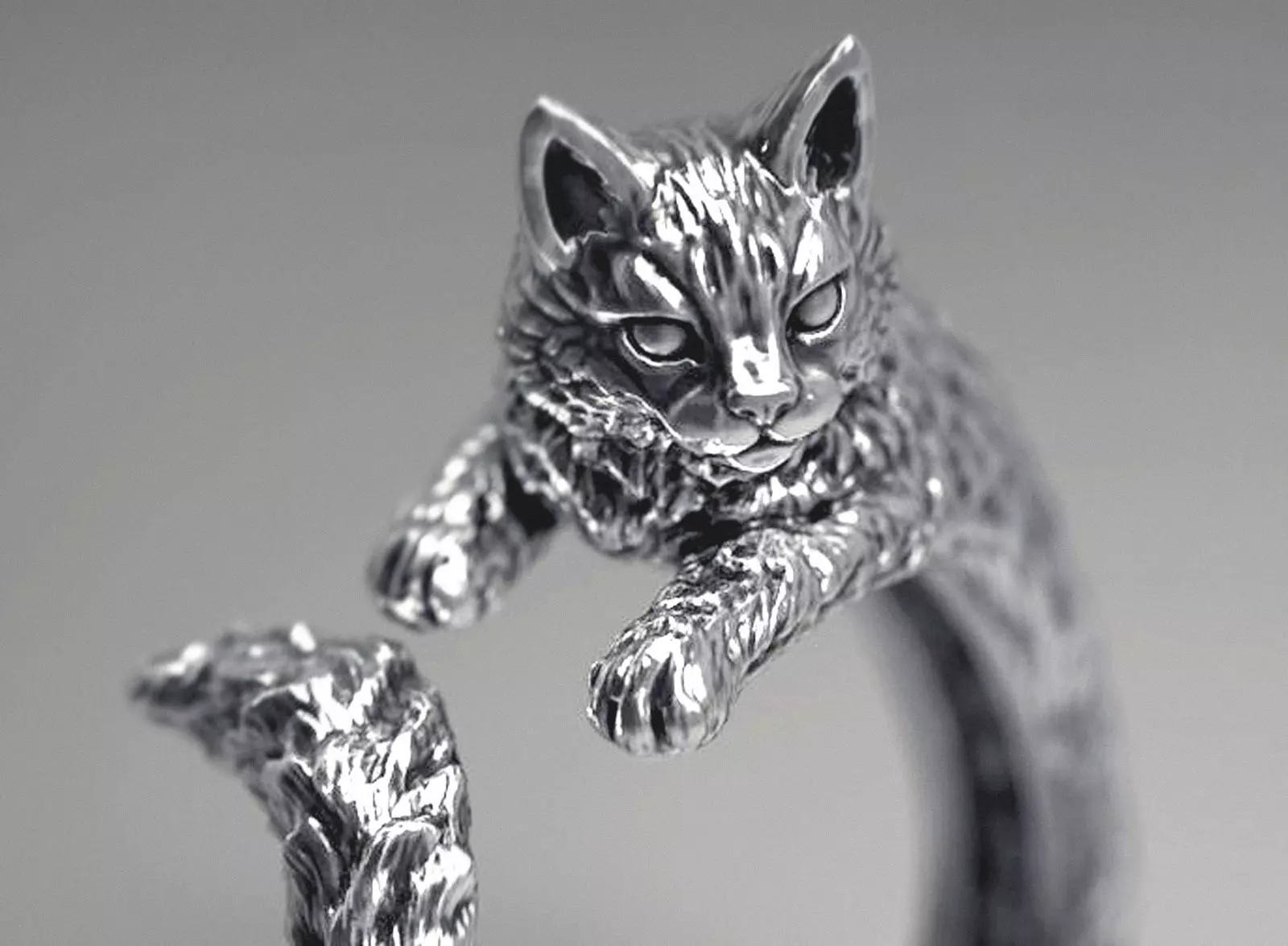 High detailed cat ring 3D print model_0