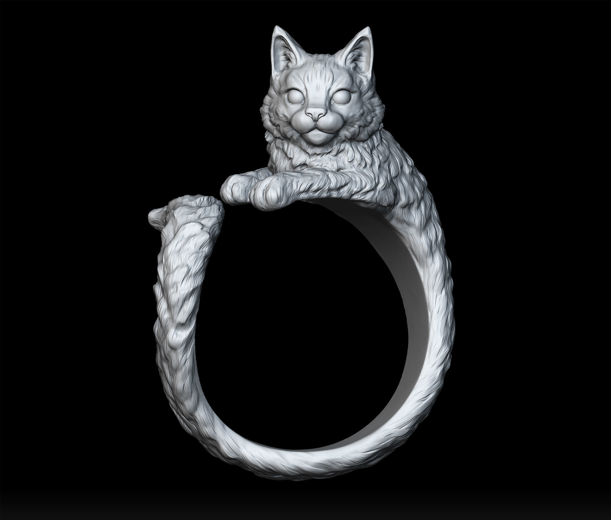 High detailed cat ring 3D print model_4