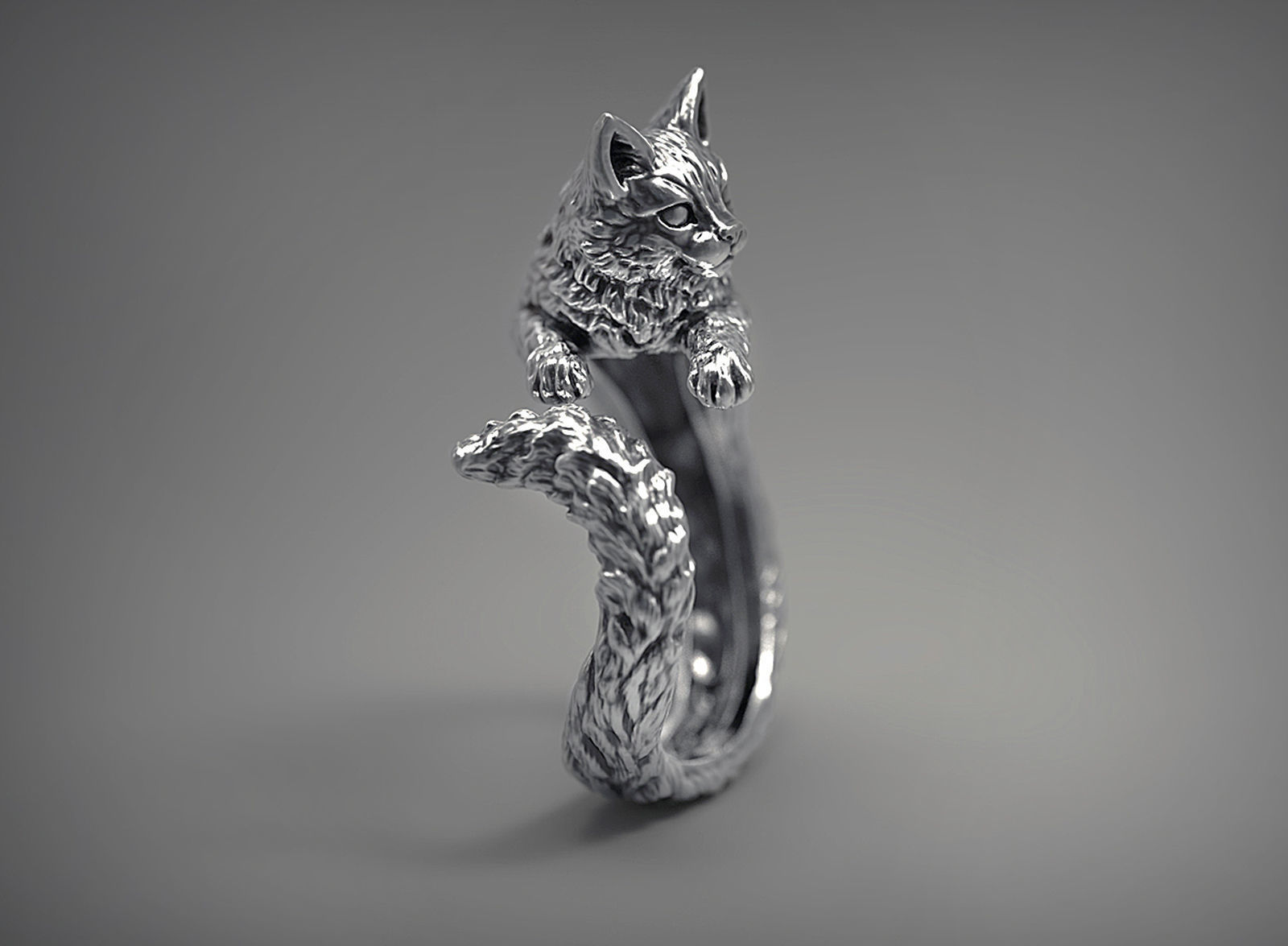 High detailed cat ring 3D print model_2