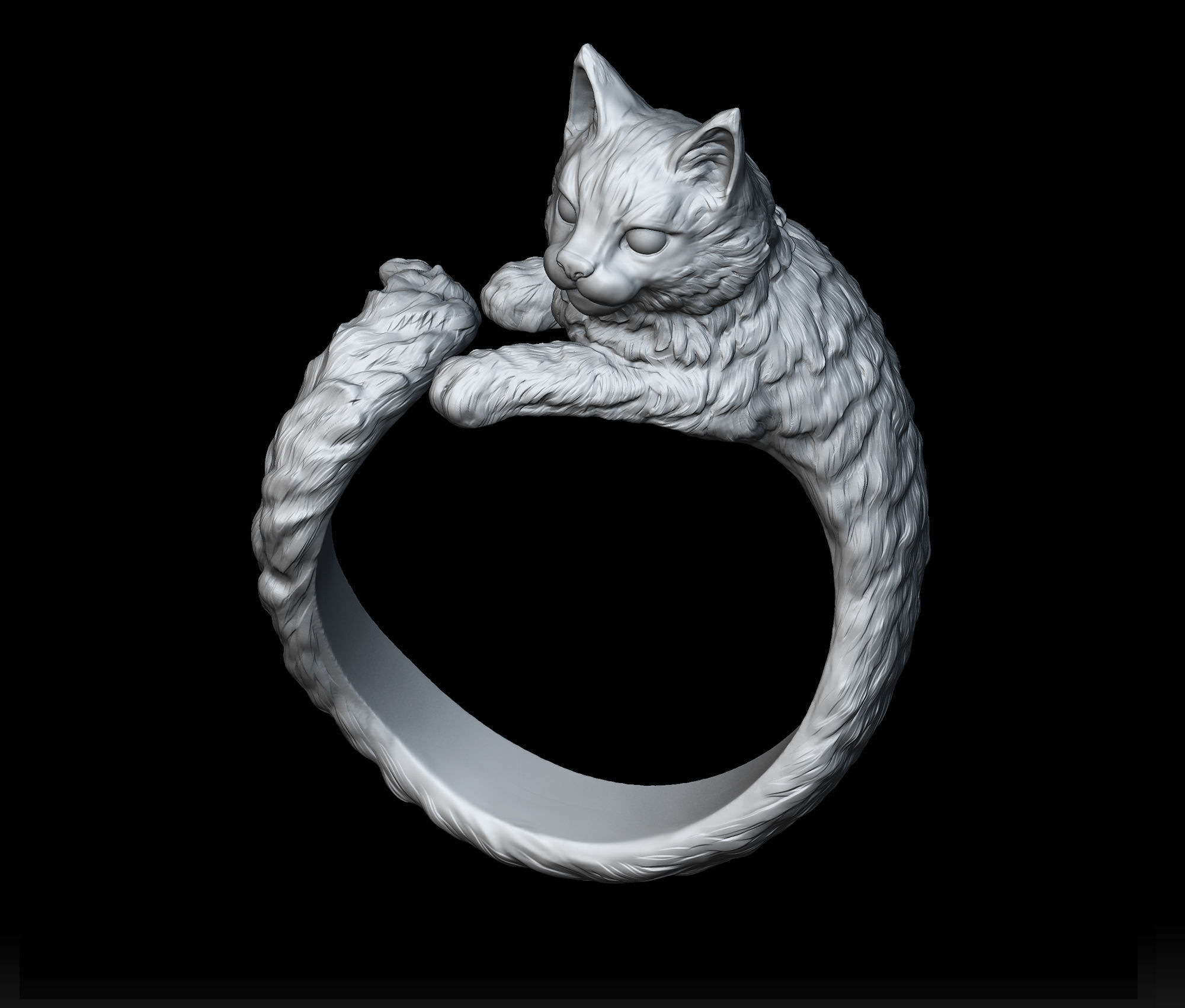 High detailed cat ring 3D print model_5