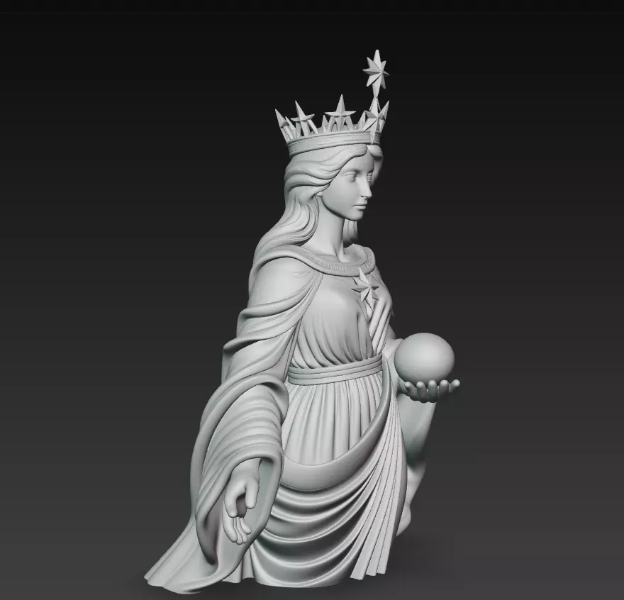 Celestial Starborne Queen - Marble Divine Oracle Statue 3D Model 3D print model_9