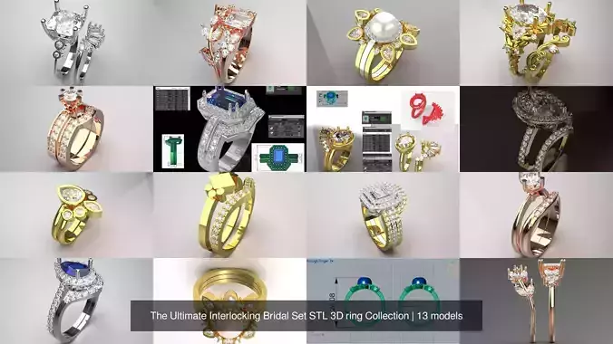 The Ultimate Interlocking Bridal Set STL 3D ring Collection