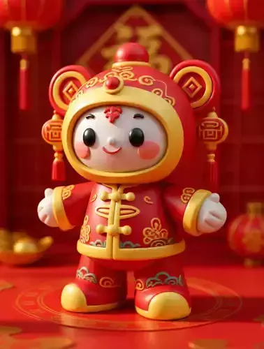 Cute Cartoon Chinese New Year Character Festive Red Toy
