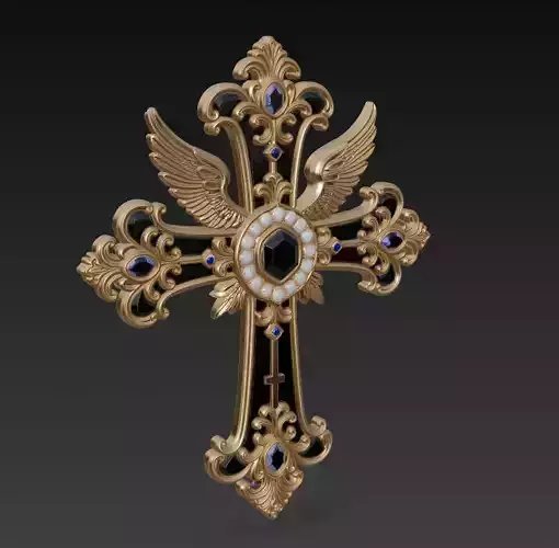 Celestial Winged Cross - Ornate Baroque Sacred Gemstone Relic
