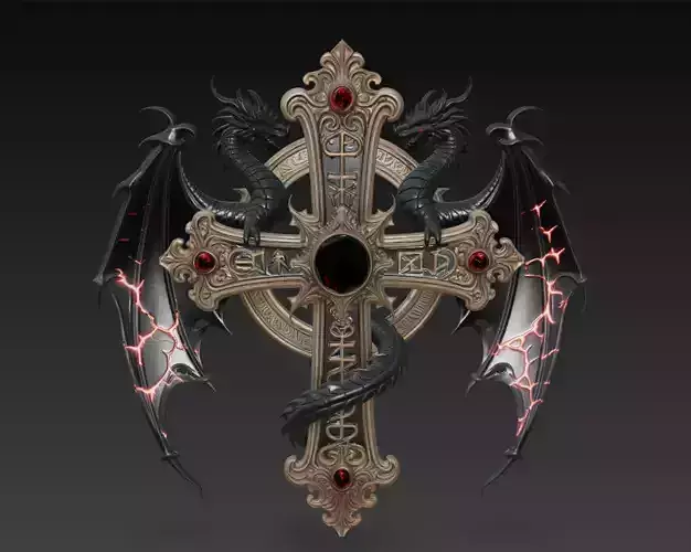 Twin Dragon Gothic Cross - Dark Fantasy Ornamental Sculpture