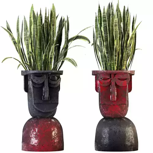 Concrete Pot Plant Set 07