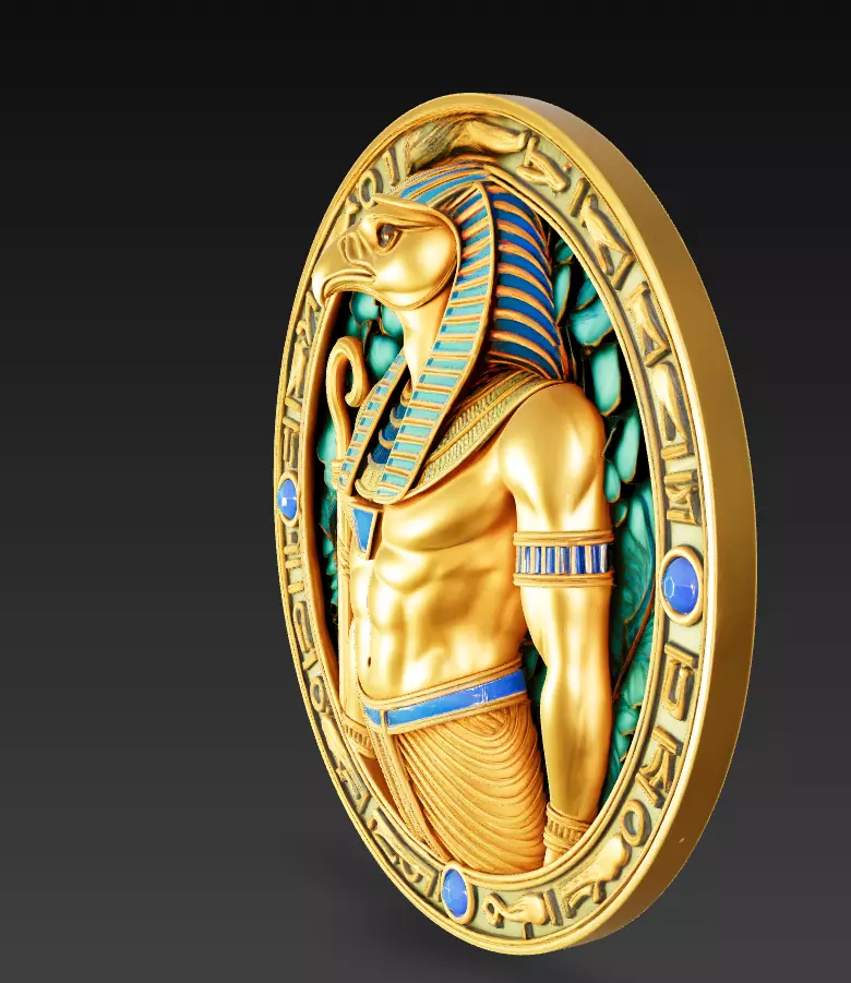 Horus Relief Medallion - Egyptian God Sculpture 3D print model_1