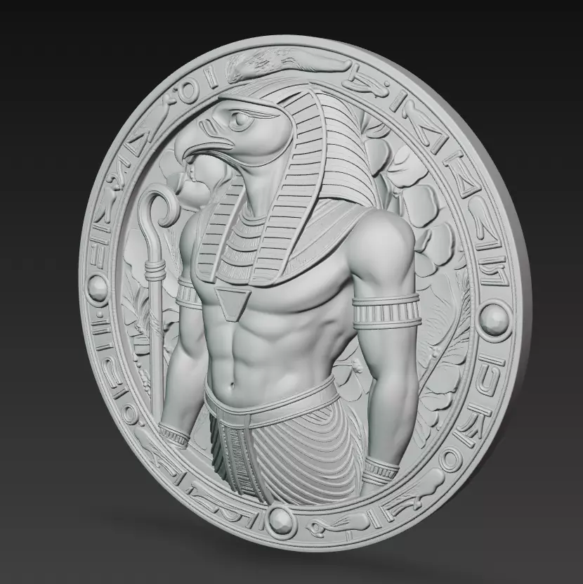 Horus Relief Medallion - Egyptian God Sculpture 3D print model_11