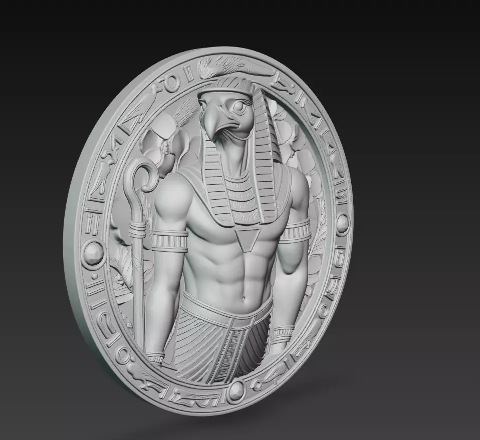Horus Relief Medallion - Egyptian God Sculpture 3D print model_9
