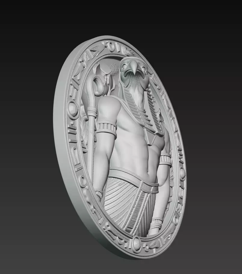 Horus Relief Medallion - Egyptian God Sculpture 3D print model_5