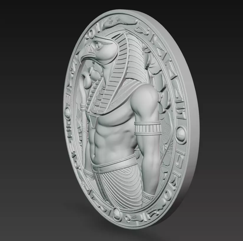 Horus Relief Medallion - Egyptian God Sculpture 3D print model_12