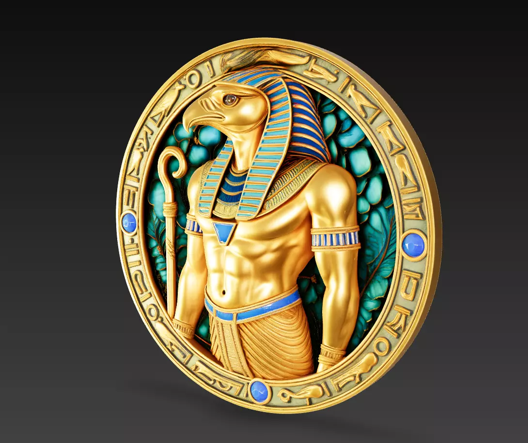 Horus Relief Medallion - Egyptian God Sculpture 3D print model_3