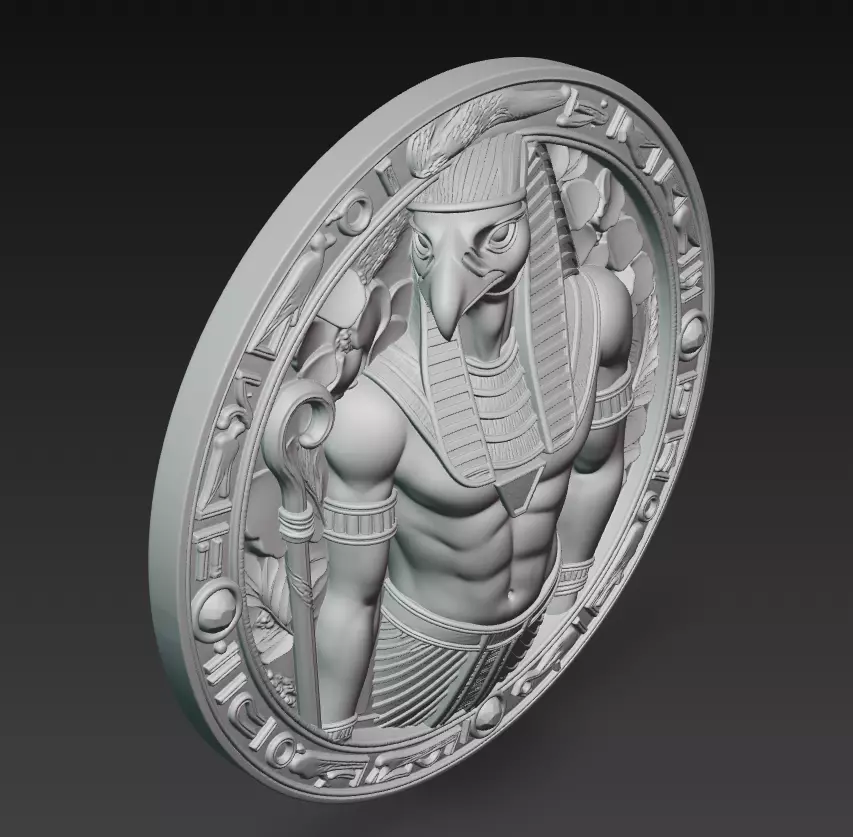 Horus Relief Medallion - Egyptian God Sculpture 3D print model_6