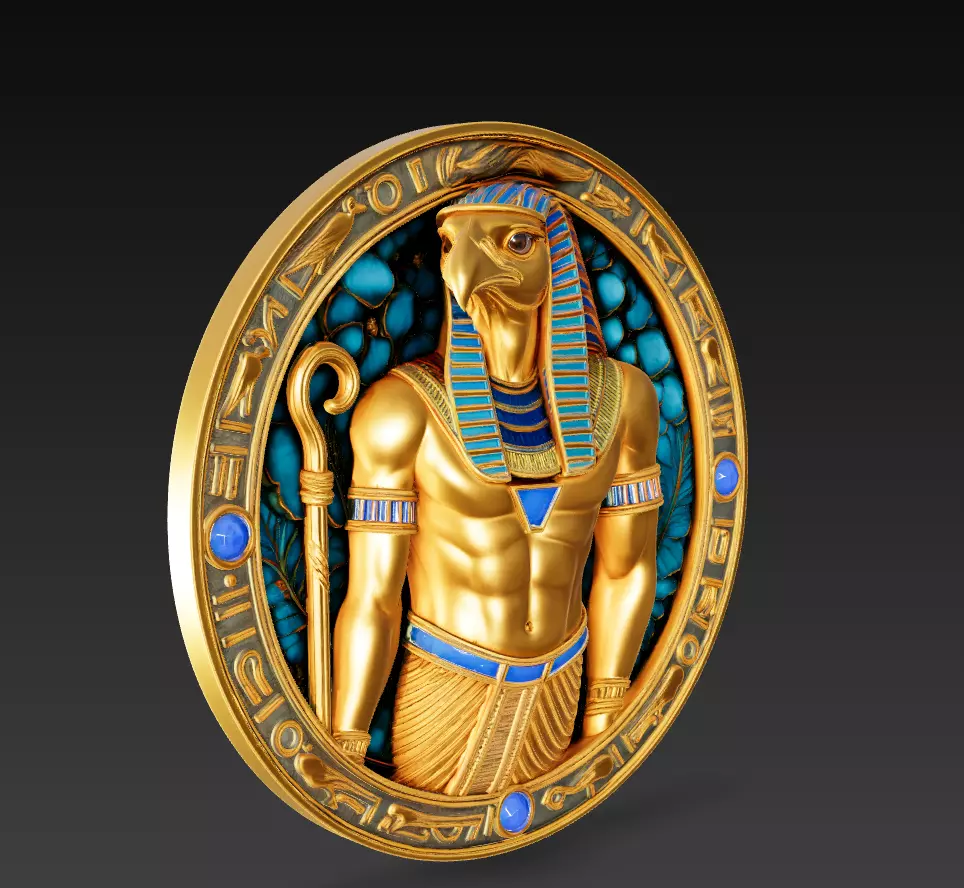 Horus Relief Medallion - Egyptian God Sculpture 3D print model_2