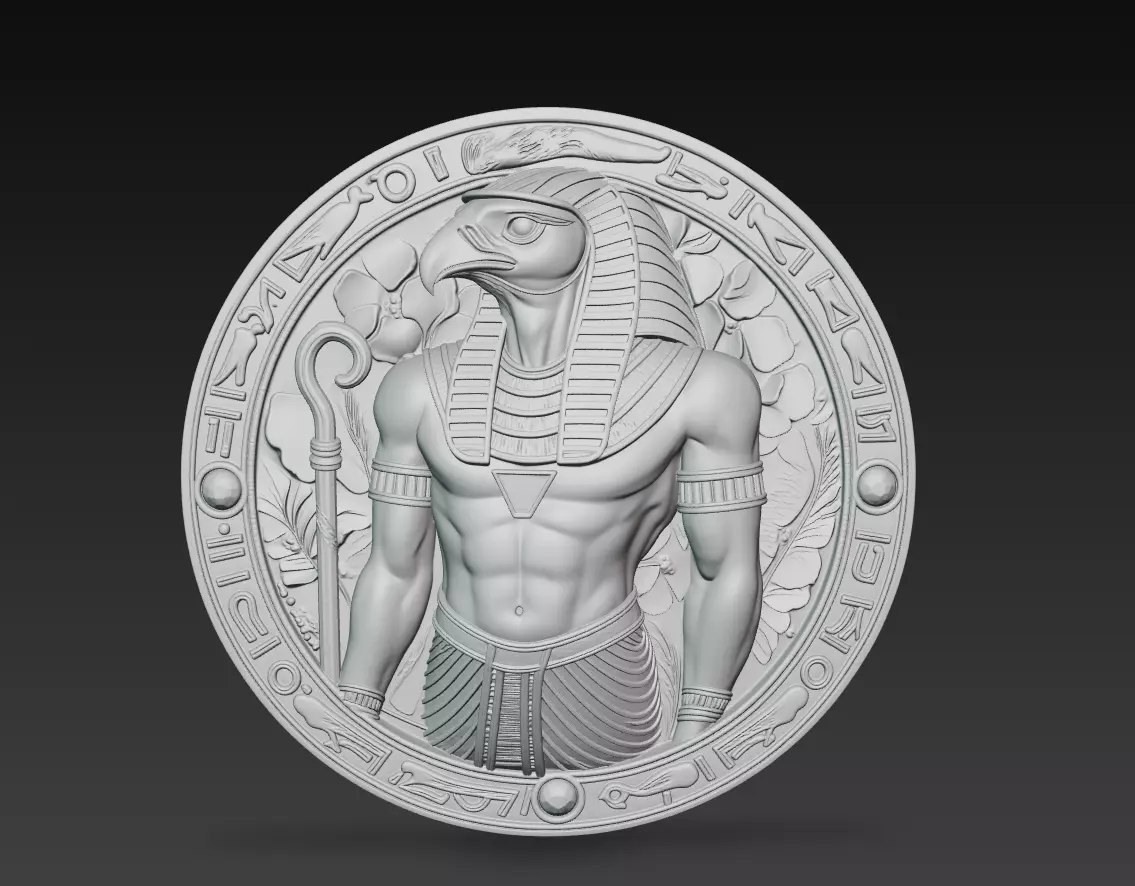 Horus Relief Medallion - Egyptian God Sculpture 3D print model_10