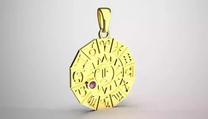 STL 3D gold pendant is a striking a circular zodiac wheel gp0426 3D print model