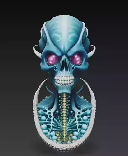 Biomechanical Alien Skull Bust Sci-Fi Extraterrestrial Creature