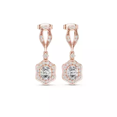 Oval Diamond Victorian Halo Earrings