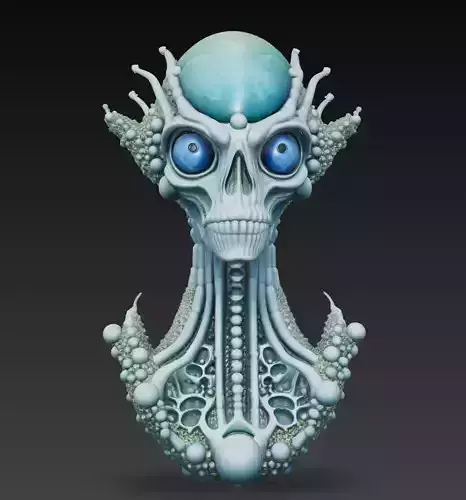 Cosmic Orb Alien Bust - Organic Extraterrestrial Sculpture 3D 