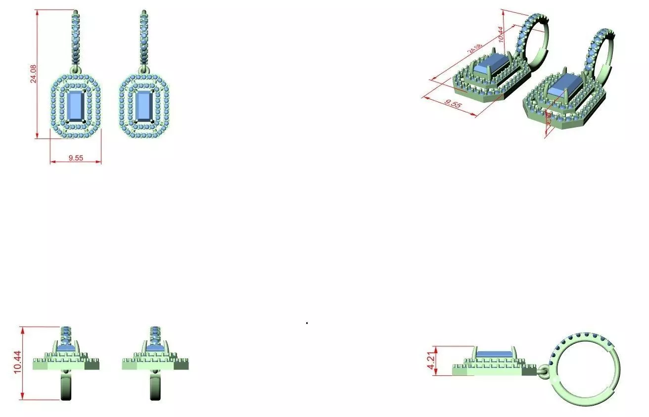 Bug Straight Diamond Earring 3D print model_12