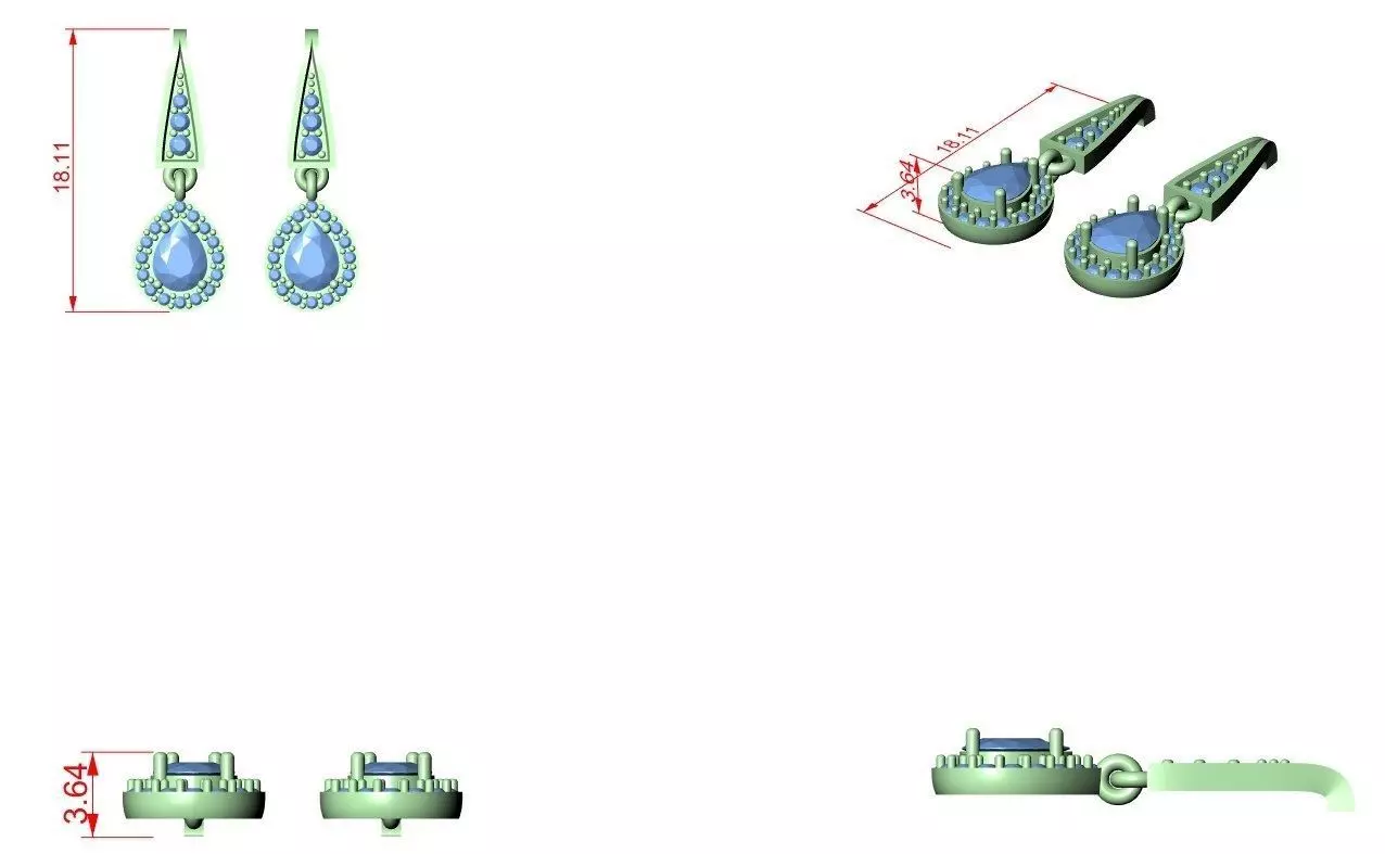 Pear  Diamond Earring 3D print model_12